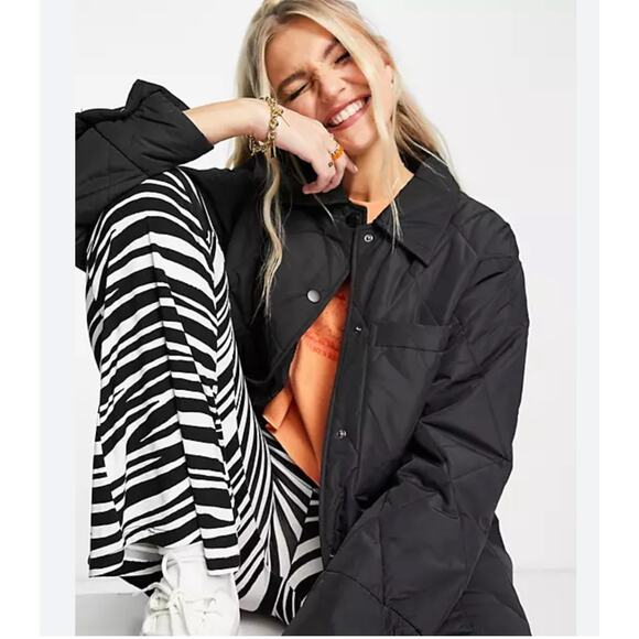 ASOS Monki Liv Quilted Jacket Womens Small Black New - Picture 2 of 11
